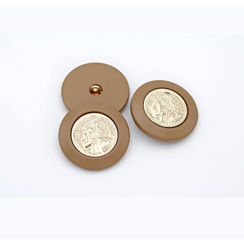 vingol 5 PCS Vintage Round Metal Gold Button Women Head Pattern Decorative Buttons Suit Coat Uniform (Light Brown  21mm) - Image 1
